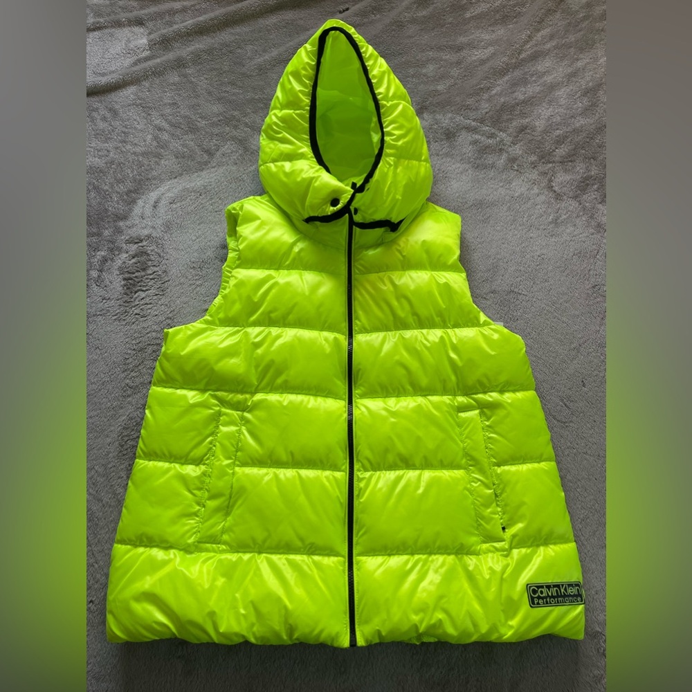 Calvin Klein Performance Neon Removable Hooded Puffy Vest Size Large Unisex New
